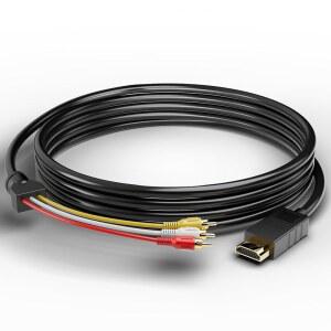 Eanetf HDMI to RCA 케이블, 내장 컨버터 포함, 1080P - 3 AV 어댑터 (컴포지트 비디오 + 오디오), DVD 플레이어, HDTV, PC를 구형 TV, 프로젝터, 레거시 장치에 연결하기 위한 1.5m(5피트)