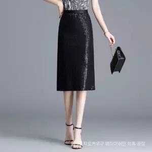 팔콘 스커트 여사친 여성용 H라인 기장 모던 스팽글 힙업 슬림핏 일자 트임 원턱 초여름 KKE1