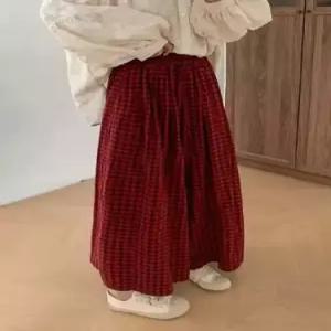 팔콘 팬츠 여자 여사친 면 캐주얼 슬림핏 밴딩 치마바지 치 와이드 체크 마 KKE1