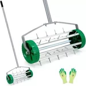 콜웰트 스파이크 잔디 에어레이터 헤비 듀티 롤링 49인치 스틸 핸들이 있는 가든 야드 로터리 푸시