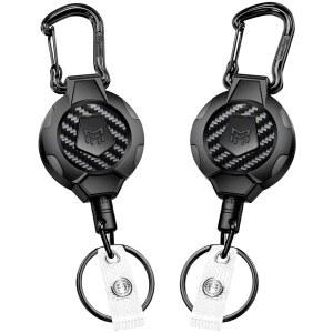 MNGARISTA 2팩 접이식 키체인, 튼튼한 283.5g(10온스) 3K 탄소 섬유 ID 배지 릴, 카라비너 홀더 후크 업그레이드된 80cm(31.5인치) 스테인리스 스틸 코드 랜야드 클립 스트랩 및 키링 포함