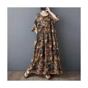 여성 봄원피스 하객 여름 라운드넥 나그랑 루즈핏 빅사이즈 보헤미안 캐주얼 바캉스 원피스 ADOR1