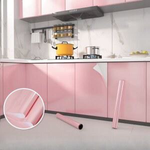 PVC 진주 필름 방수 벽지 방 DIY 자체 접착 핑크/화이트 옷장 주방 고광택 붙여 넣기 가구 벽 스티커