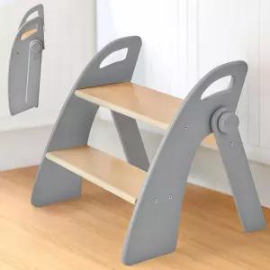 리플 나무 스텝 스툴 2개 300파운드. 적재 용량 안전 미끄럼 방지 패드 및 손잡이 욕실 주방용 대나무