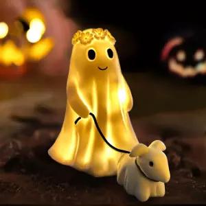 RWSEFK 전시 동상 야간 조명 유령 산책 개 따뜻한 실내 피규어 램프 할로윈 장식 으스스한 파티 집 침실