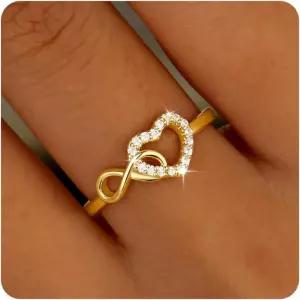 여성용 와인슨 골드 프로미스 링 비타니시 인피니티 하트 트렌디한 스태커블 다인티 14k 도금 CZ 주얼리