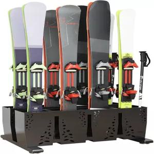 TOCRETOARE 헤비 듀티 메탈 스키 보관 랙 8쌍 프리스탠딩 스틸 홀더 플로어 스탠드 정리
