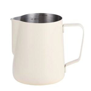 ALXBSONE 우유 거품 피처, 600ml(20온스) /두꺼운 304 스테인리스 스틸 커피 풀 컵, 에스프레소 스팀 포트(화이트-600ml)