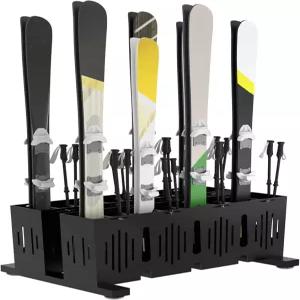 이스트렉슨 8쌍 스키 보관 랙 폭 조절식 고정 바 포함 헤비 듀티 메탈 프리스탠딩 - 차고 가정 상점에