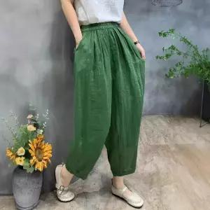 와칸다 여름 바지 여친 여성 슬림핏 배기핏 밴딩 이중 모시 KKE1