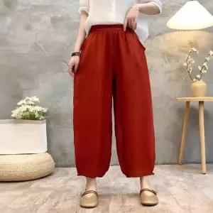 와칸다 팬츠 여름 빈티지 여성 여성용 배기핏 모시 반버튼 배기팬츠 허리밴딩 와이드 이중 슬림핏 블루머