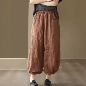 와칸다 팬츠 여사친 여성 여름 쭈리 배기핏 핸드메이드 나염 이중 올오버 배기 모시 KKE1