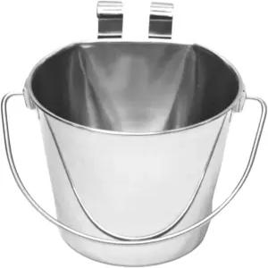 AASPire PETS 1쿼트 스테인리스 스틸 플랫 사이드 버킷(듀얼 후크 포함) 개 고양이 새와 작은 동물을 위한