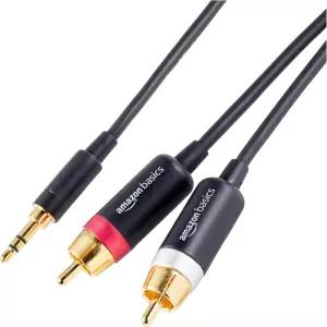 Amazon Basics 3.5mm 스테레오 Aux ~ 2 x RCA 오디오 케이블 어댑터 4피트 /1.2m 앰프 스피커 금도금