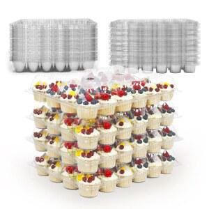 WIKDAY 24 카운트 x 10 세트 플라스틱 컵케이크 용기, 내구성이 뛰어나고 BPA가 없는 컵케이크 홀더, 간편한 운반을 위한 뚜껑, 쌓을 수 있는 투명 컵케이크 캐리어, 재사용 가능한 디저트 상자