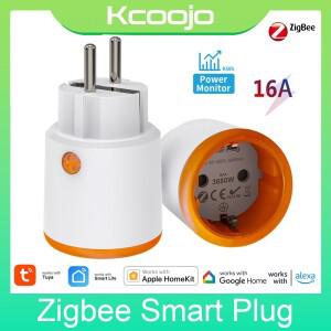 Tuya Zigbee 3.0 스마트 플러그 EU 16A 전원 모니터 콘센트 소켓 라이프 원격 제어 Homekit Alexa /Google