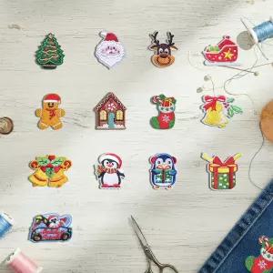 의류 리폼용 크리스마스 디자인 자수 와펜 패브릭 열부착 패치 13개