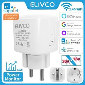 EWelink 16A/20A 스마트 플러그 WiFi EU 소켓  전원 모니터 타이밍 기능 지원 Alexa Google 홈 Alice Smart