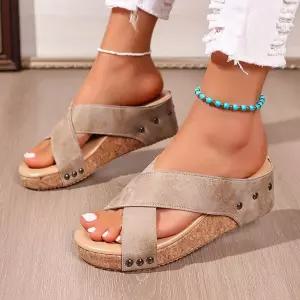 룽나루 여자 여름 빅사이즈 슬리퍼 웨지 편안한 통굽 토오픈 HO5