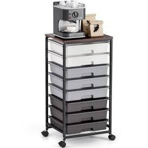 8개의 서랍이 있는 카트 달린 사무 유틸리티 공예품 나무 보관 회색 보관용 교실 바퀴 교사 정리함 보관함 테이블탑이