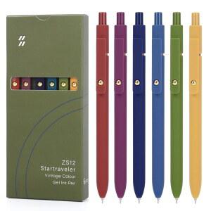 FIOVER 젤 펜, 0.7mm 파인 포인트 블랙 잉크 6개, 저널링을 위한 부드러운 필기 간호사 미적 귀여운 사무실 학교 용품, 여성 및 남성용 선물 (모란디-블랙 6개)