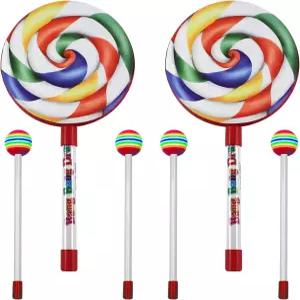 YCKYQ 6PCS 2피스 6인치 롤리팝 드럼 4피스 레인보우 스틱 뮤지컬 핸드 세트 타악기