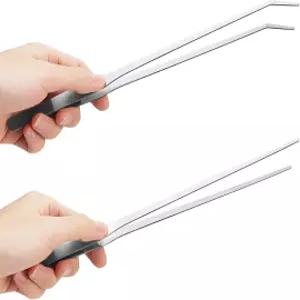 Fri4Free 2개입 긴 수족관 핀셋 - 10.6인치 직선 및 곡선 스테인리스 스틸 파충류 먹이 집게 도마뱀 비어디