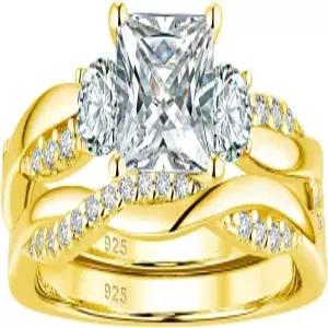 우지웬 웨딩 인피니티 밴드 브라이덜 링 세트 프린세스 컷 약혼 반지 CZ 스털링 실버