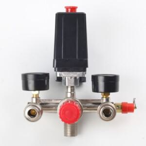 호환 90-120PSI AC 에어 컴프레서 압력 스위치 밸브 제어 키트 수직 매니폴드 조절기 게이지 안전
