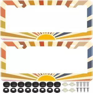 2Pcs 레인보우 그루비 레트로 히피 태양 번호판 프레임 커버 홀더 스테인리스 스틸 나사 캡 세트 - 2구