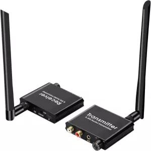 5.8GHz 무선 RCA AUX 오디오 송수신기 키트 (TV용) 18ms 지연 시간 164피트 볼륨 조절 노브 파워 스피커