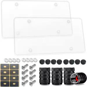 ZXFOOG 2팩 번호판 커버 - 투명 평평한 차량용 참신한 깨지지 않는 카태그 프레임 보호기 /트럭 나사 블랙