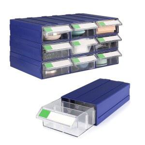 9PCS 재봉 선반 보관함 소형 파란색 카드가 칸막이 철물 오피스 캐비닛 공예품 스태킹 아이템용 서랍 있는 다기능 태그 플라스틱