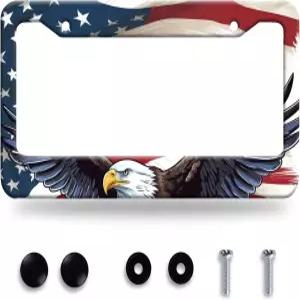 미국 국기 독수리 번호판 프레임 애국 컬러풀 스테인리스 스틸 자동차 부품 재미있는 장식 나사 크기 12.3