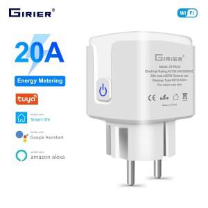 GIRIER Tuya Wifi 스마트 플러그 20A EU 소켓 콘센트  전원 모니터 타이머 기능 4200W Alexa Google 홈과