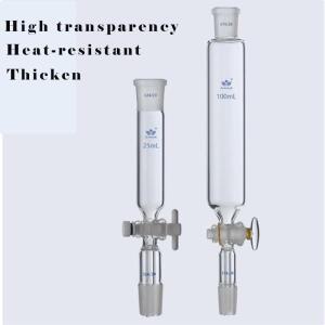 실험실 원통형 드롭 깔때기 PTFE 피스톤이 있는 유리 피드 19 # 24 반투명 표준 조인트
