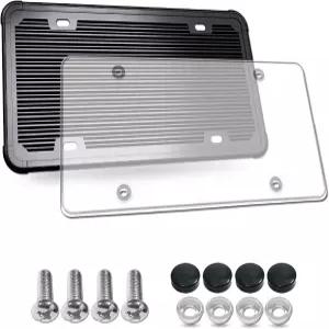 커버 콤보가 있는 실리콘 번호판 프레임 - 평평한 투명 차폐 및 방청 블랙 자동차 태그 홀더 스테인리스