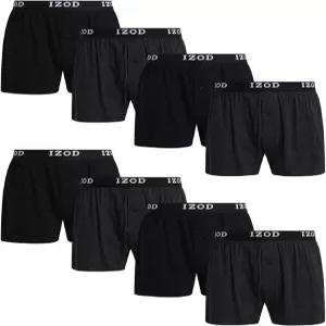 IZOD 남성 속옷 복서 반바지 - 버튼 플라이 남성용 8팩 소프트 퍼포먼스 니트 4인치 인심 릴랙스 핏 코튼