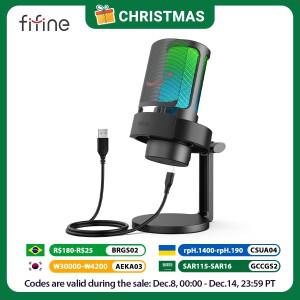 PC 및 Mac에서 녹음 스트리밍을 위한 FIFINE USB 마이크  헤드폰 출력 터치 음소거 버튼  3가지 RGB 모드를