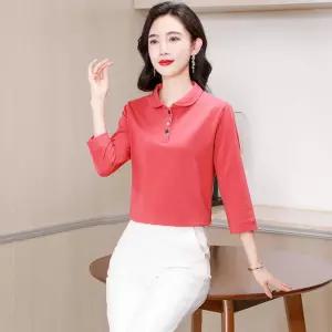 아이언하트 여자 여친 면 가을 티 롱루즈핏 칠부 셔츠 루즈핏 스몰 터틀넥 패치 자수 톱 KKE1