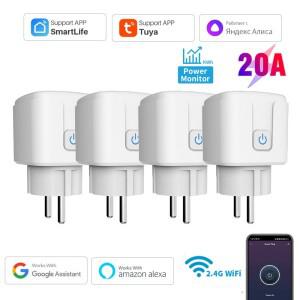 Tuya 16A 20A 스마트 플러그 WiFi 소켓 EU 전력 모니터링 타이밍 기능은 Alexa  Google Home  Alice  Smart