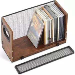 겔린 나무 CD 보관함 홀더 랙 레트로 카세트 테이프 디스플레이 스탠드 휴대용 손잡이 영화 케이스용