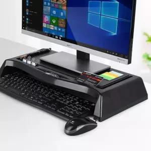 모니터받침대 블랙 컴퓨터 거치대 듀얼 선반 키보드 모니터스탠드