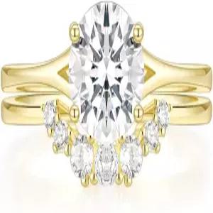 여성용 티그레이드 2CT 큐빅 지르코니아 웨딩 밴드 14K 골드 도금 CZ 프로미스 링 곡선 원형 신부 세트