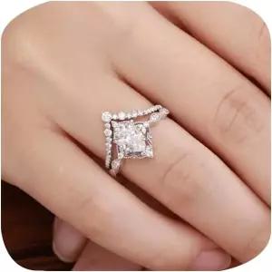 플래티넘 도금 티어드롭 CZ 솔리테어 약혼 반지 세트 여성용 배 모양의 신부 V 큐빅 지르코니아 스태커블