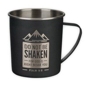 크리스천 아트, 스테인리스 스틸 단일 벽 여행 캠프 스타일 머그잔 17온스 블랙 견고한 경량 디자인과 성경 구절을 담은 편안한 손잡이 - 흔들리지 마세요 시편 16:8