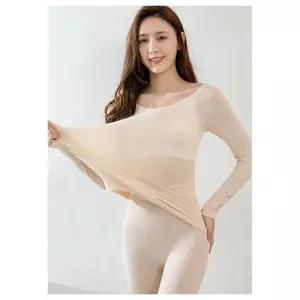 여성 슬림핏 얇은 골지원단 상하 내복 세트 홈웨어 xvX8+6QBW