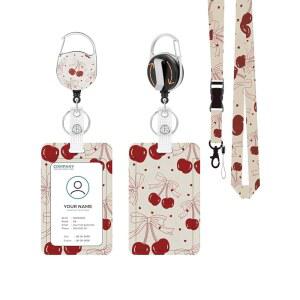 랜야드가 있는 ID 배지 홀더, 탈착식 랜야드 및 접이식 릴 클립, 수직 보호 바지 남성, 여성, 학생, 교사, 사무실 근로자, 간호사를 위한 - 빈티지 체리