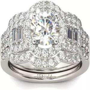 여성용 줄리아 2 캐럿 약혼 헤일로 반지 스털링 실버 라운드 컷 신부 세트 큐빅 지르코니아 웨딩