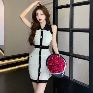 EAMT 여자 스커트 니트 원피스 여름 민소매 터틀넥 힙업 EUNG1